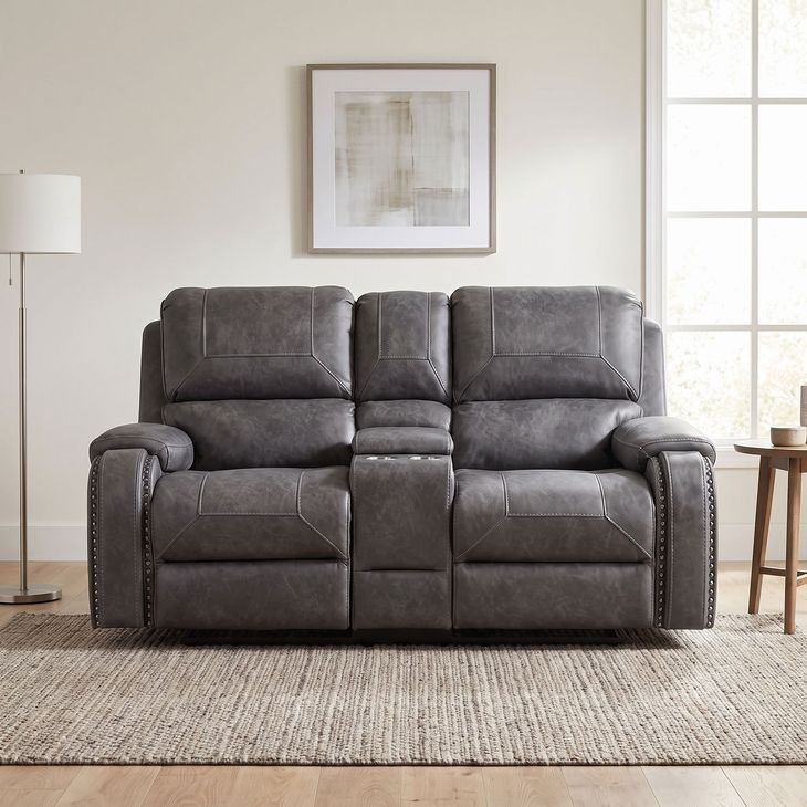 Newnan Gray Double Glider Reclining Loveseat with Center Console