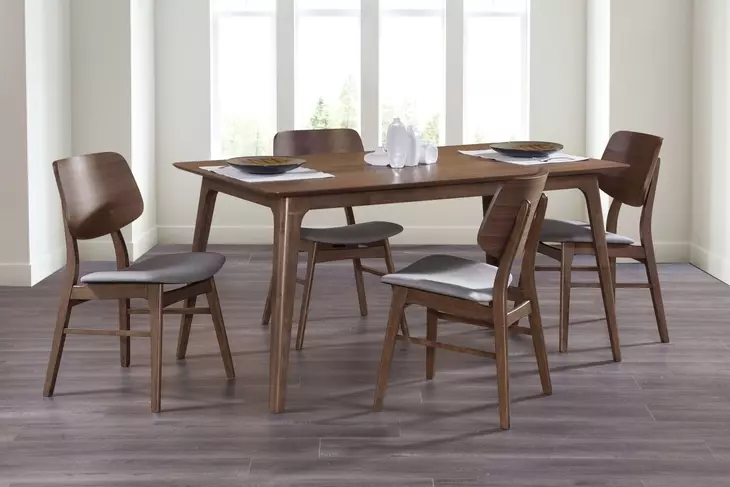 Oscar Walnut and Gray 60" Rectangular Dining Set with 4 Cushion Chairs