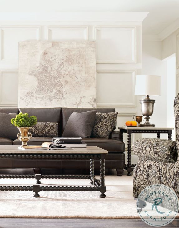 Cordova Ebonized and Travertine Stone Rectangular Occassional Table Set