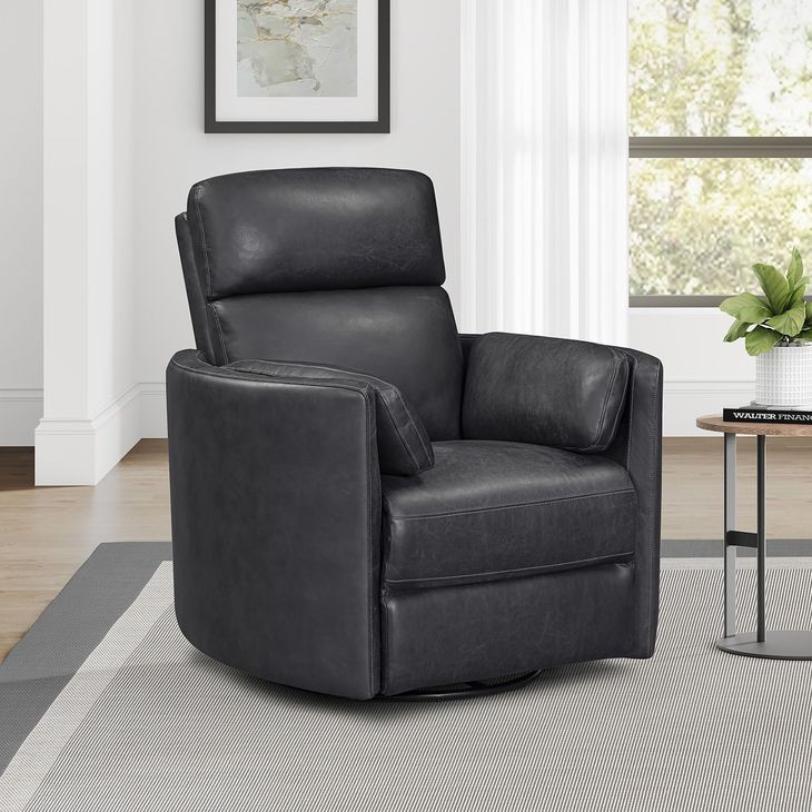 Radius Vintage Slate Leather Swivel Glider Power Recliner with USB Charging