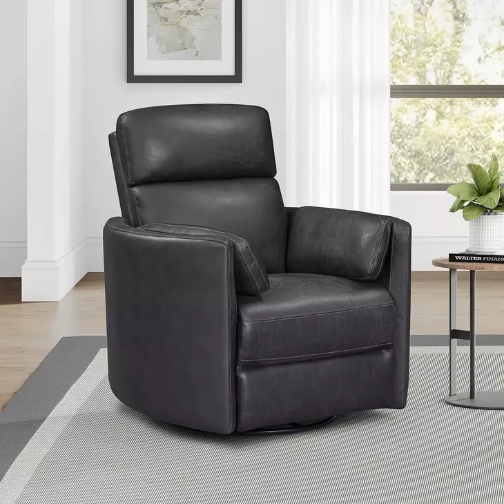 Arcadia Vintage Slate Leather Swivel Glider Power Recliner with USB Charging