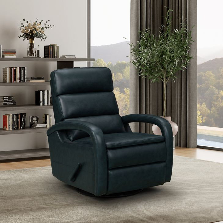 Nick Ryegate Sapphire Blue Leather Swivel Glider Recliner