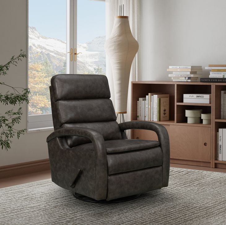 Nick Ryegate Gray Leather Swivel Glider Recliner
