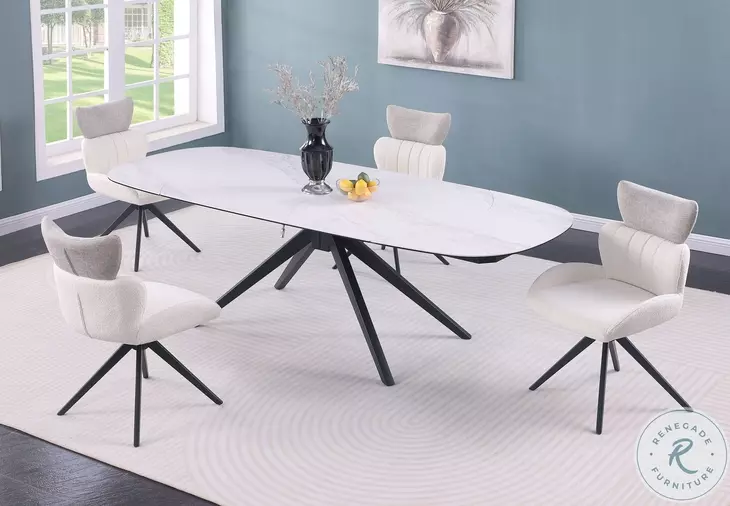 Nicole Matte White And Black Extendable Dining Room Set