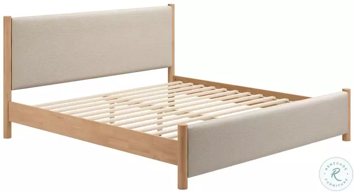 Hadi Beige And Natural King Upholstered Panel Bed