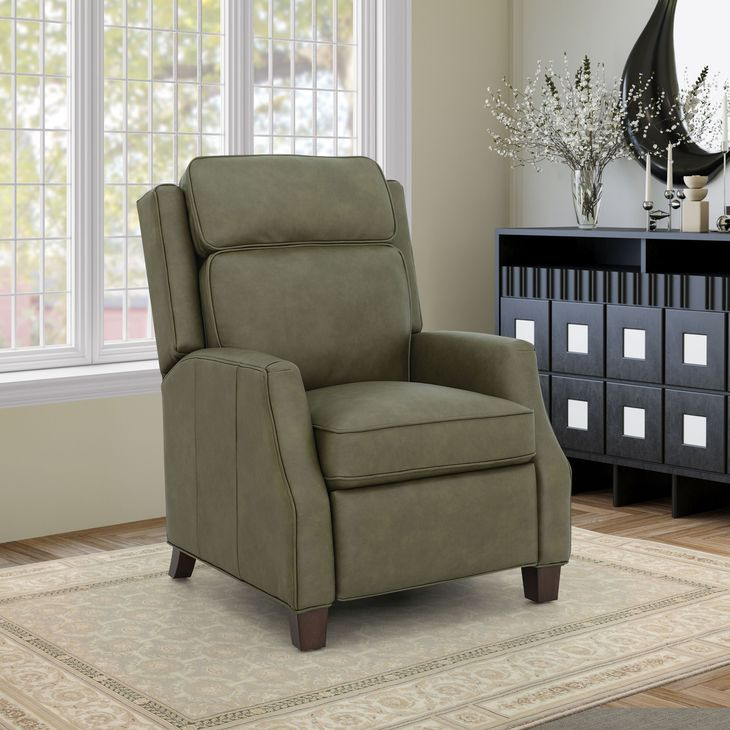 Nixon Oasis Olive Leather Push Thru The Arms Recliner