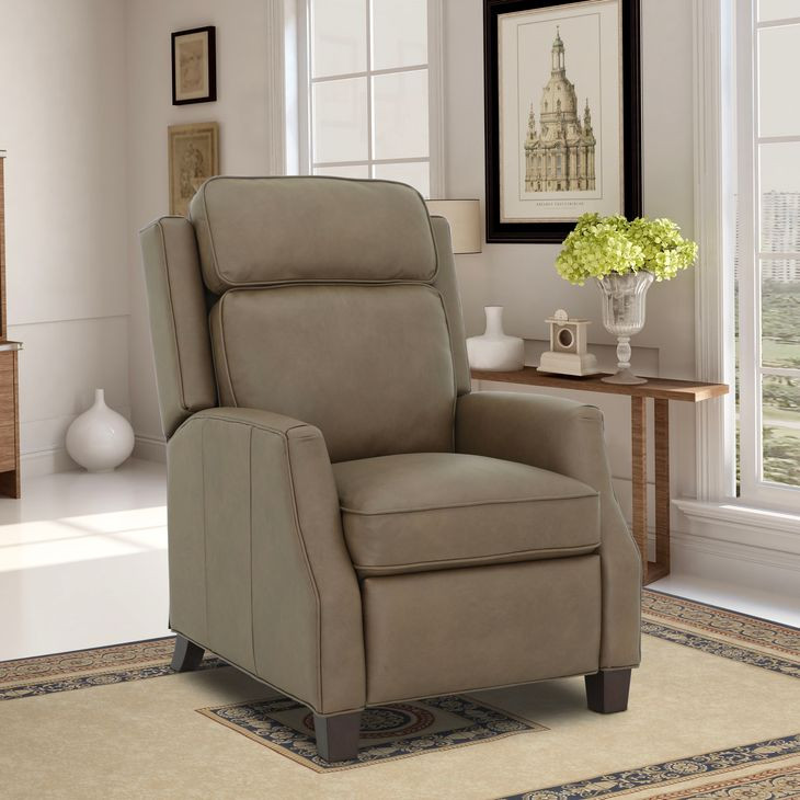 Nixon Cashmere Taupe Leather Push Thru The Arms Recliner