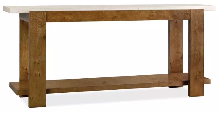 Melange Rich Golden Brown and White Rectangular Marble Top Mulholland Console Table