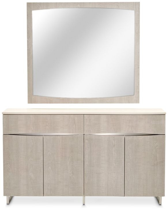 Marin Greige 4 Door Sideboard and Rectangular Mirror