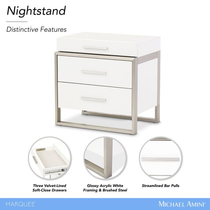 Marquee Cloud White 3 Drawer Nightstand