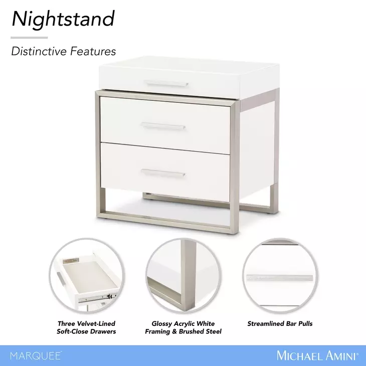 Marquee Cloud White 3 Drawer Nightstand