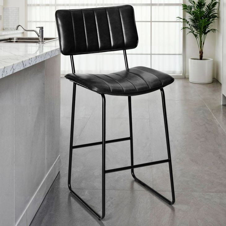 Tribeca Black Vegan Leather Bar Stool