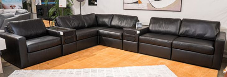 ModMax II Black Leather 8 Piece Sectional with Audio Consoles