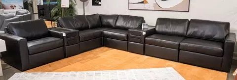 ModMax II Black Leather 8 Piece Sectional with Audio Consoles