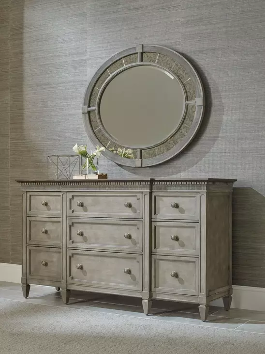 Savona Versaille Painted 9 Drawer Stockholm Dresser with Oval Rococo Mirror