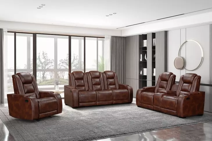 Chester Brown Reclining Living Room Set with USB Charging and LED
