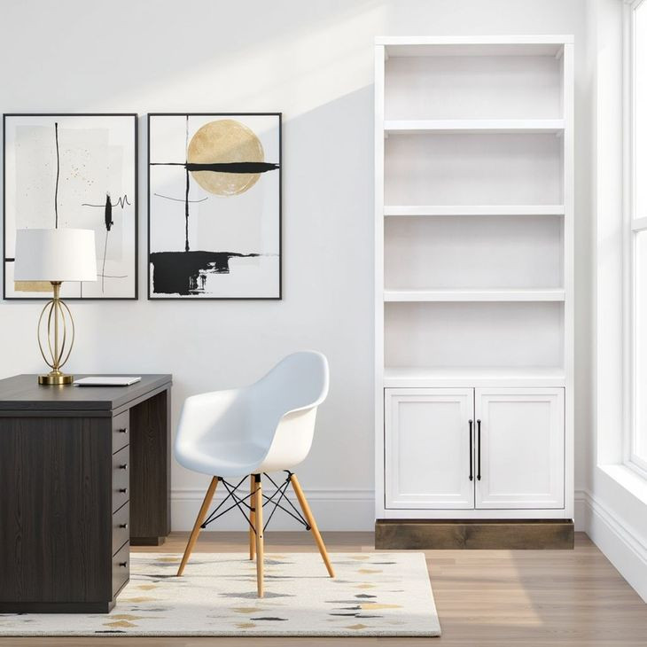 Nora Jasmine White and Barnwood 82" High Pier Bookcase