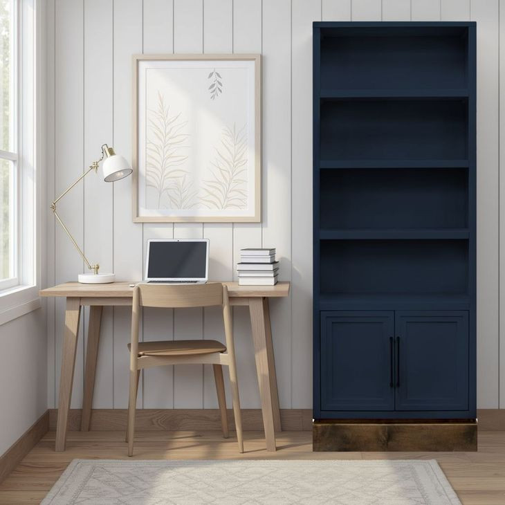 Nora Blue Denim and Whiskey 82" High Pier Bookcase
