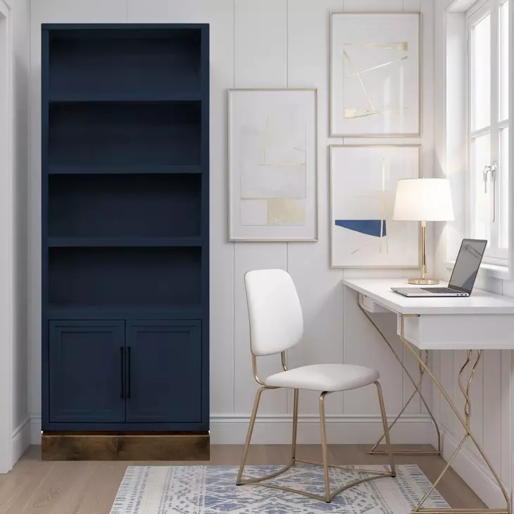Nora Blue Denim and Whiskey 82" High Pier Bookcase