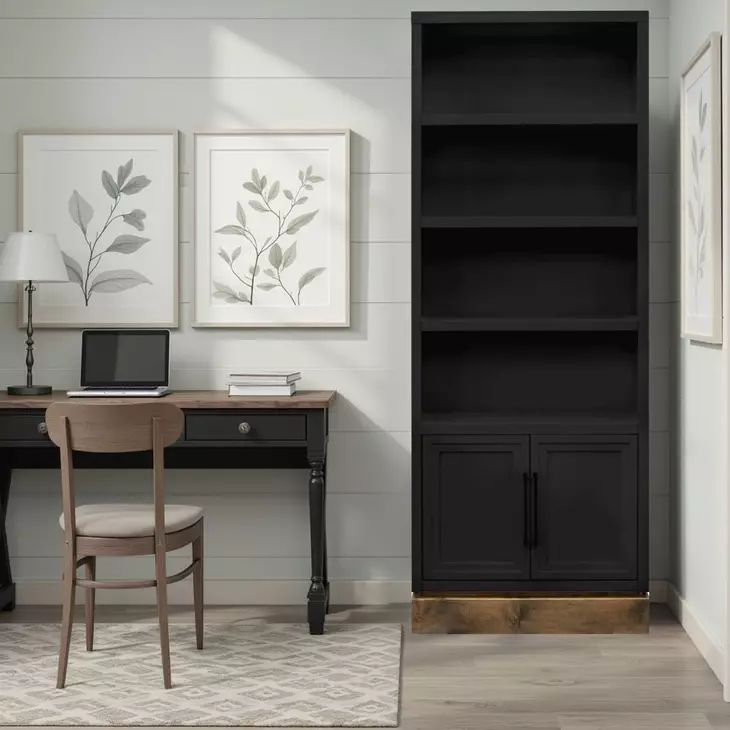 Nora Black and Whiskey 82" High Pier Bookcase