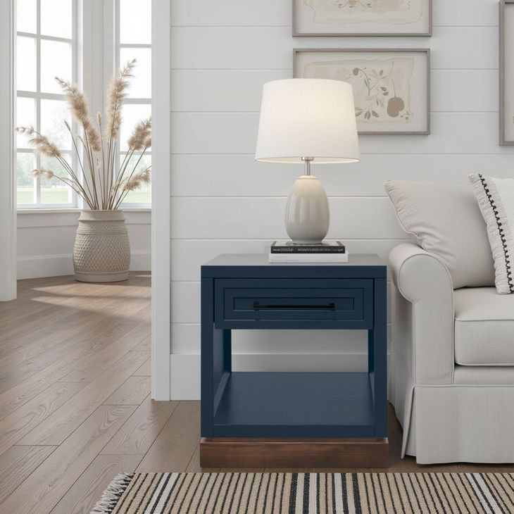 Nora Blue Denim and Whiskey Square End Table