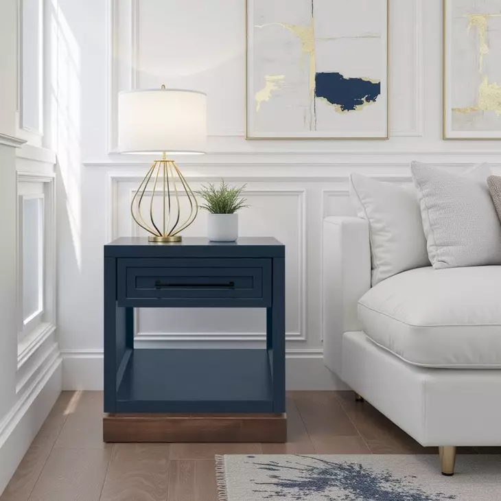 Nora Blue Denim and Whiskey Square End Table