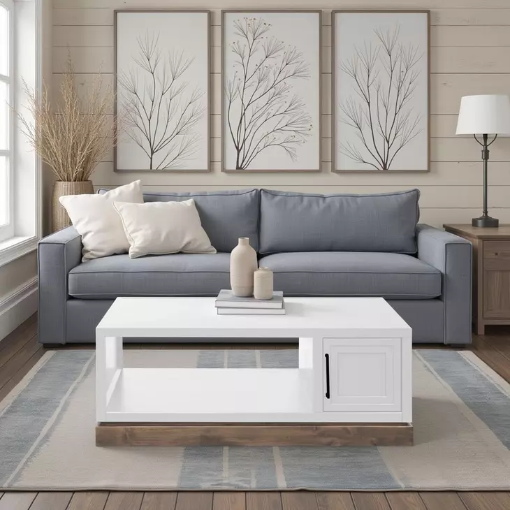 Nora Jasmine White and Barnwood Rectangular Cocktail Table