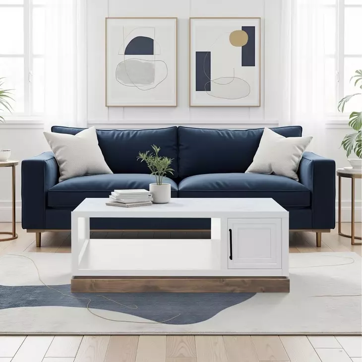 Nora Jasmine White and Barnwood Rectangular Cocktail Table