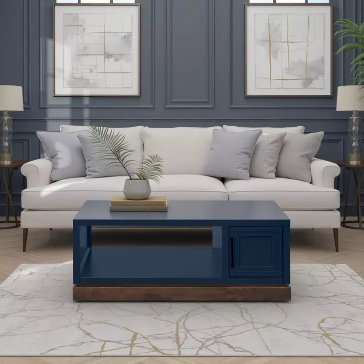Nora Blue Denim and Whiskey Rectangular Cocktail Table