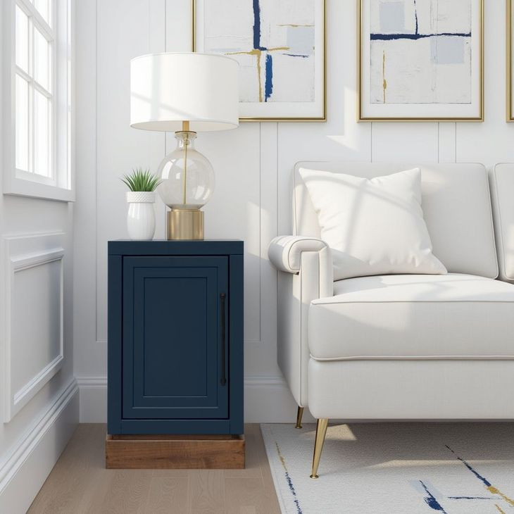 Nora Blue Denim and Whiskey Rectangular Chairside Table