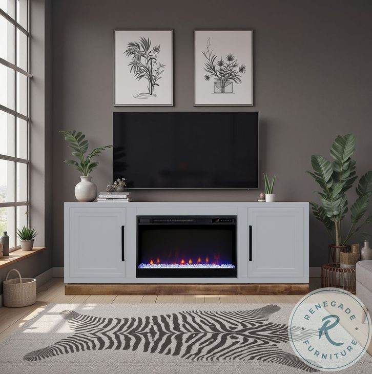 Nora Jasmine White And Barnwood 64" Fireplace TV Stand