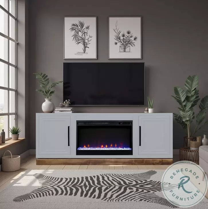 Nora Jasmine White And Barnwood 64" Fireplace TV Stand
