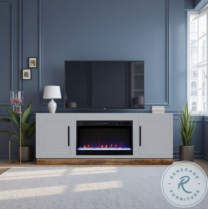 Nora Jasmine White And Barnwood 64" Fireplace TV Stand