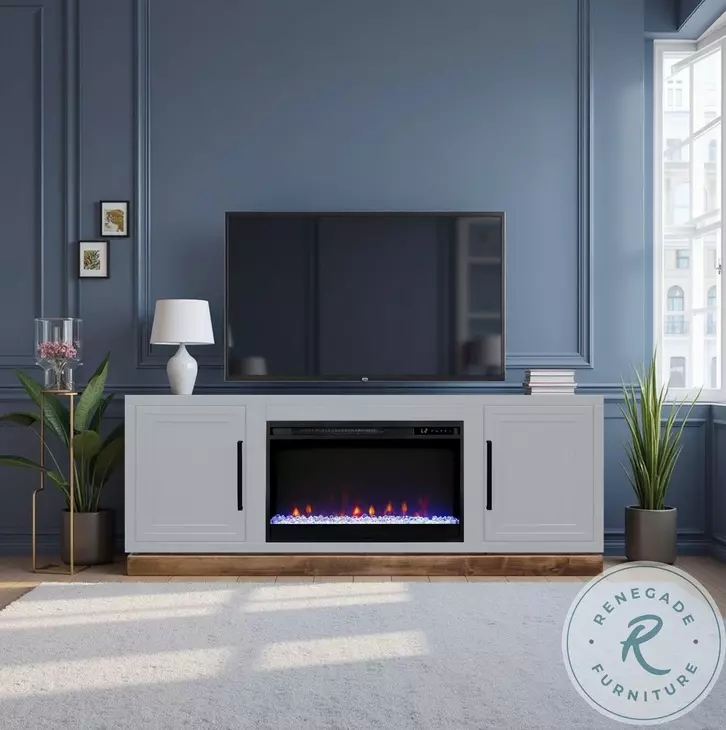 Nora Jasmine White And Barnwood 64" Fireplace TV Stand