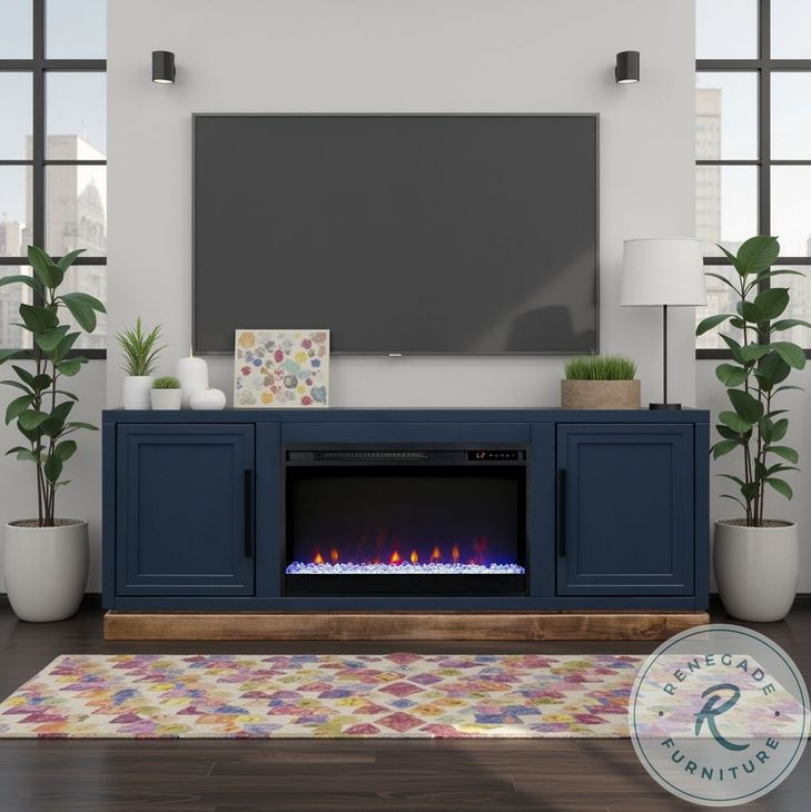 Nora Blue Denim And Whiskey 64" Fireplace TV Stand