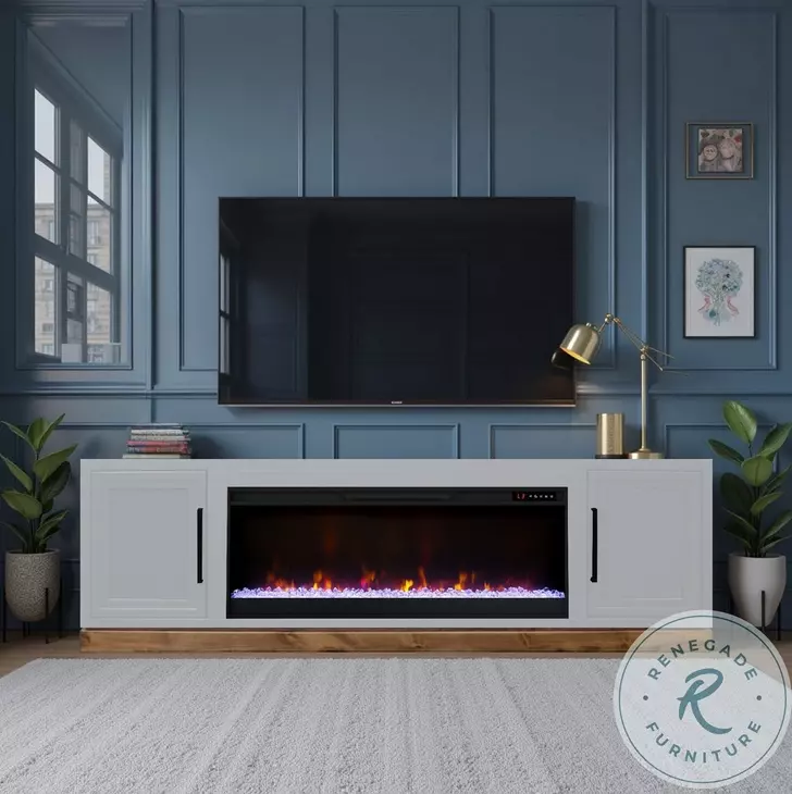 Nora Jasmine White And Barnwood 81" Fireplace TV Stand