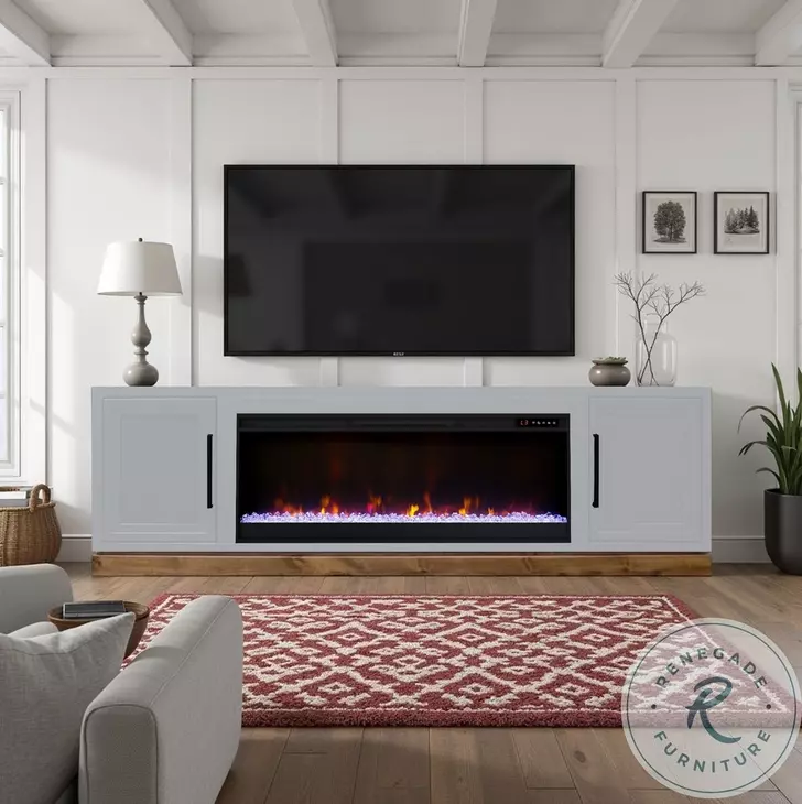 Nora Jasmine White And Barnwood 81" Fireplace TV Stand