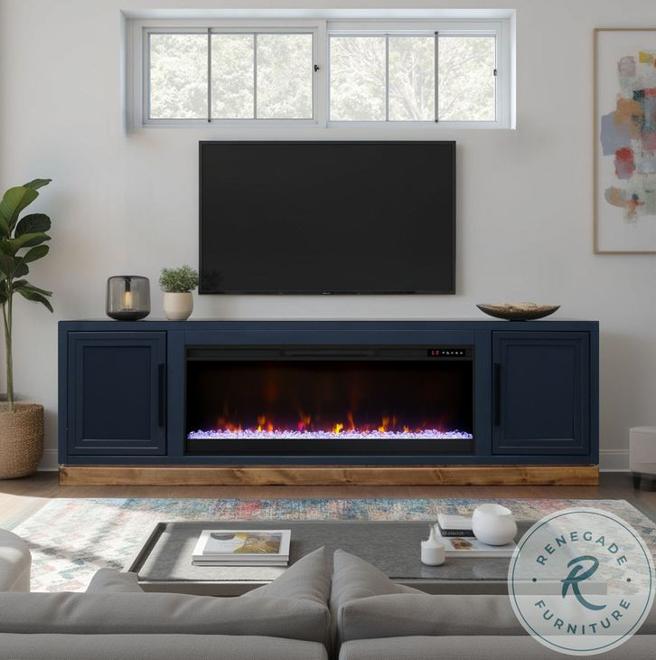 Nora Blue Denim And Whiskey 81" Fireplace TV Stand