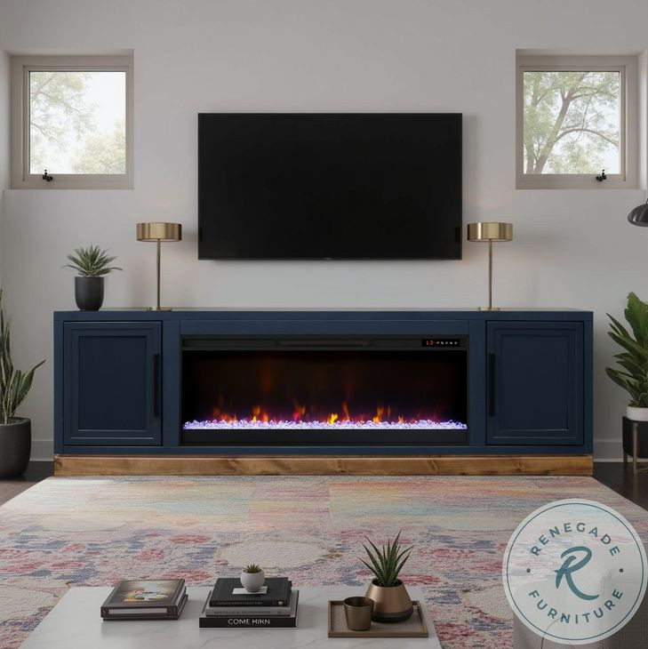 Nora Blue Denim And Whiskey 81" Fireplace TV Stand