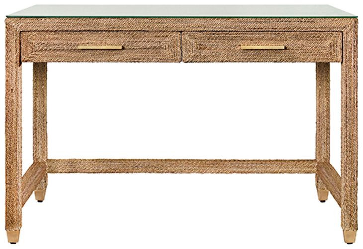 Noble Brown 48" Glass Top Writing Desk with 2 Drawers