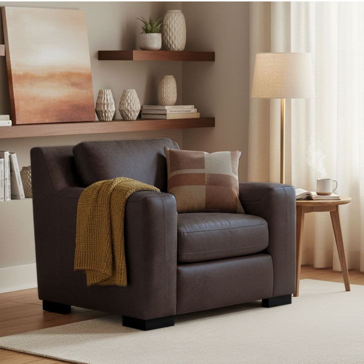 Nova Bomber Walnut Top Grain Leather Living Room Chair