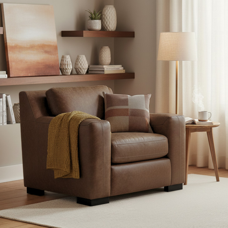 Nova Bomber Walnut Top Grain Leather Living Room Chair