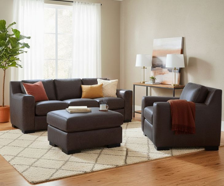 Nova Bomber Walnut Rectangular Top Grain Leather Ottoman