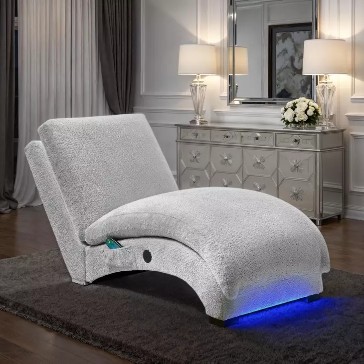 York Glam Fog 66" Chaise with USB Charging and LED