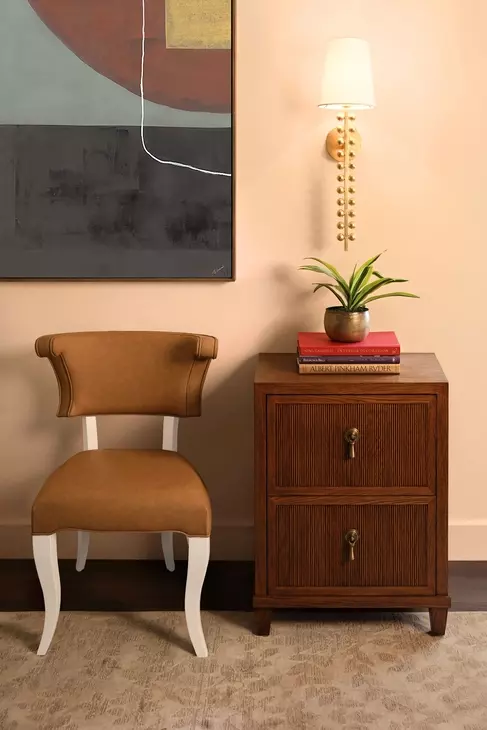 Novalie Provincial Brown Oak Soft Close 2 Drawer Side Table With Fluted Drawer Fronts
