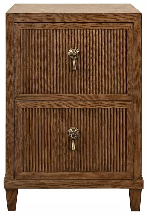 Novalie Provincial Brown Oak Soft Close 2 Drawer Side Table With Fluted Drawer Fronts