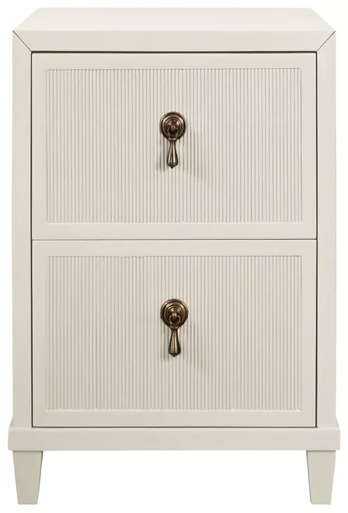 Novalie Matte Antique White Lacquer Soft Close 2 Drawer Side Table With Fluted Drawer Fronts