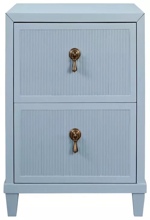 Novalie Matte Light Blue Lacquer Soft Close 2 Drawer Side Table With Fluted Drawer Fronts