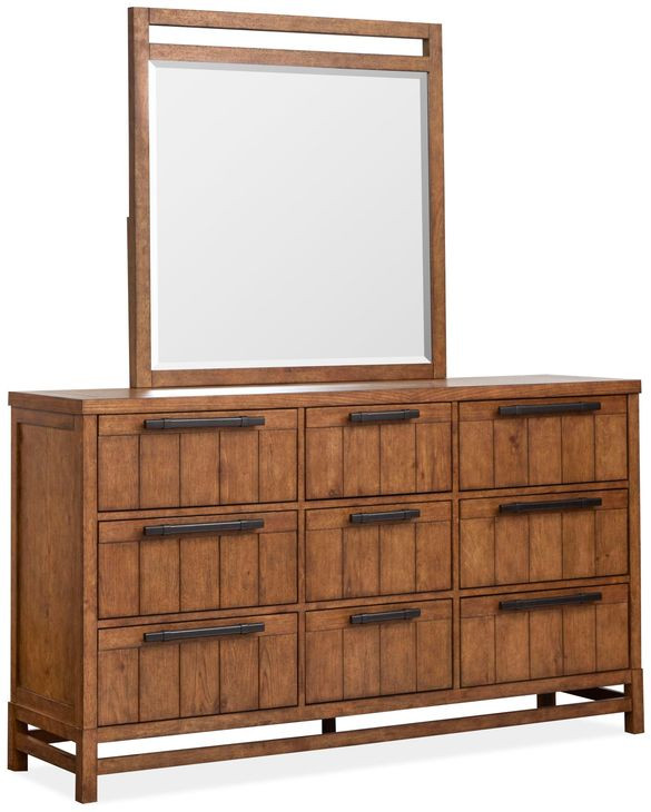 Everpine Honey Wheat 9 Drawer Dresser with Rectangular Mirror