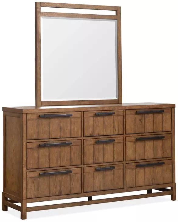 Conway Honey Wheat 9 Drawer Dresser with Rectangular Mirror
